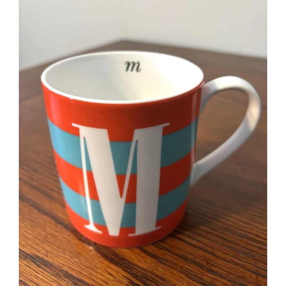 Kate Spade NY Wickford Red Letter M Day Lenox Red I Orange & Teal Stripes MUG - Picture 1 of 8